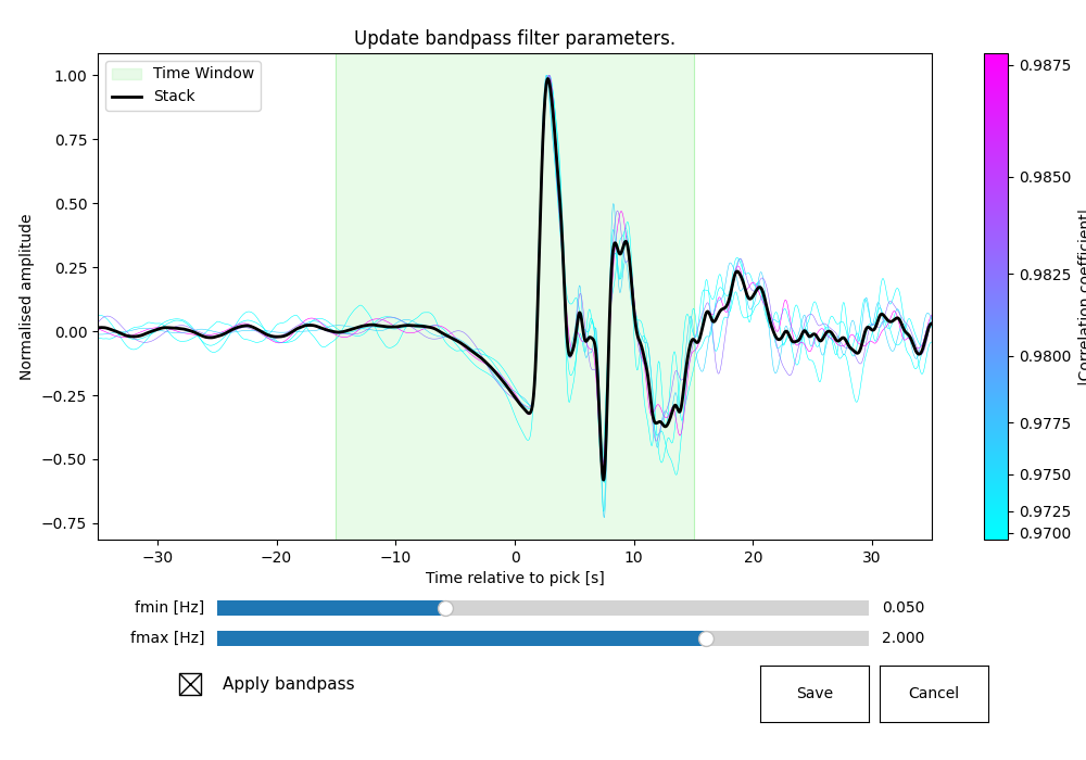 Updating bandpass filter parameters